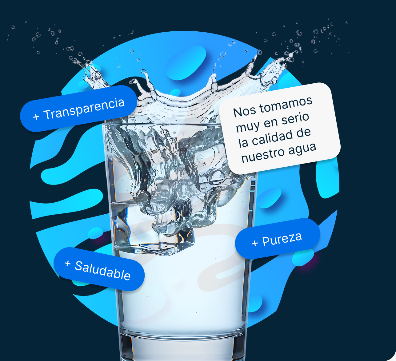 Vaso de agua fresca — + Transparencia, + Saludable, + Pureza. Nos tomamos muy en serio la calidad de nuestro agua