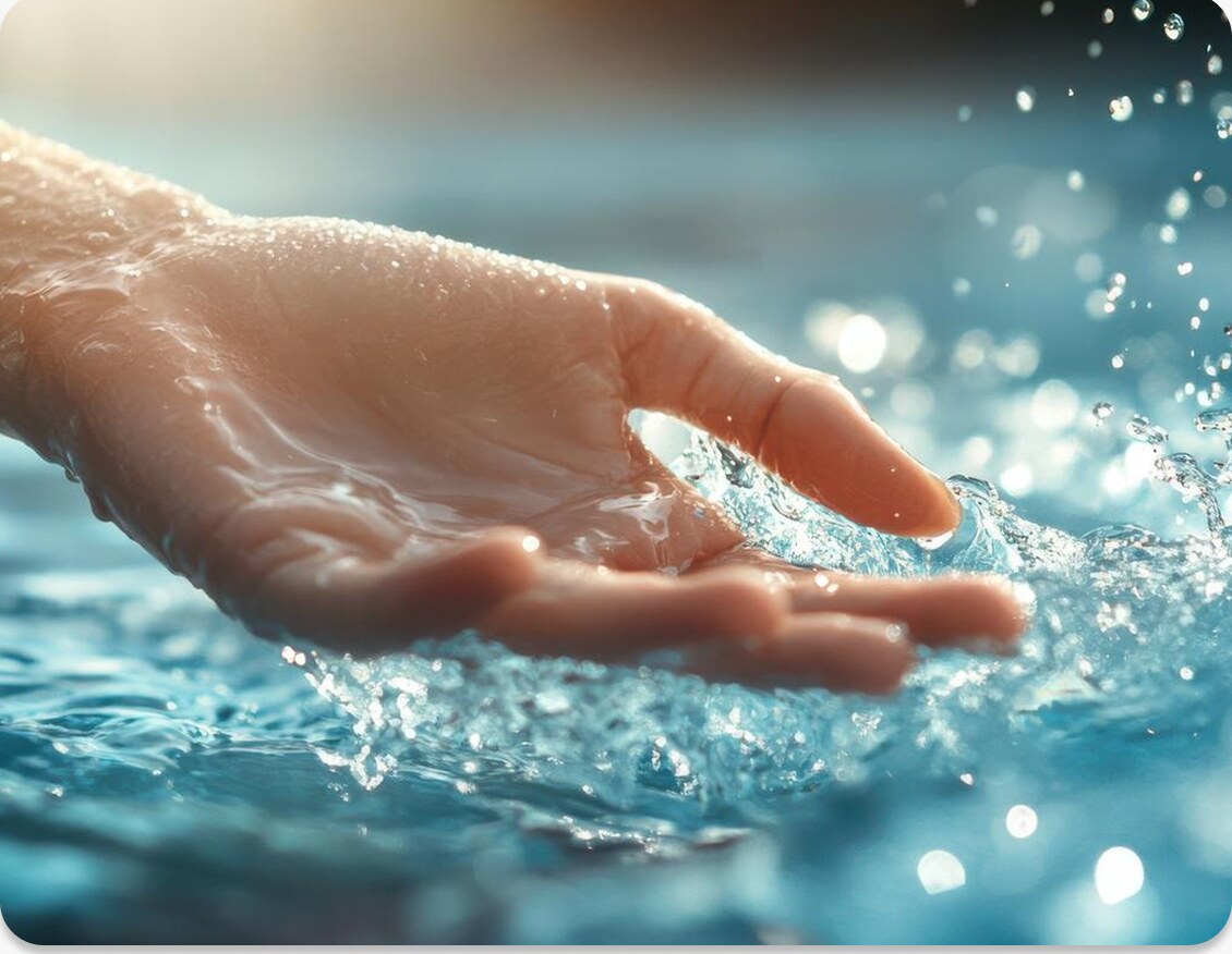 Mano en contacto con agua limpia