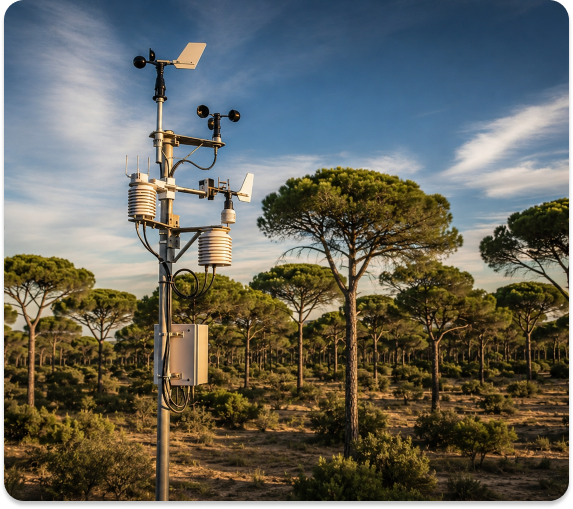 Estación meteorológica entre pinos en Chiclana